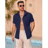imageCOOFANDY Mens Casual Button Down Shirts Summer Beach Shirts Short Sleeve Textured Vacation ShirtsNavy Blue
