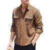 imageCOOFANDY Mens Corduroy Shirt Casual Button Down Shirt Jacket Lightweight ShacketDark Khaki