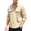 imageCOOFANDY Mens Corduroy Shirt Casual Button Down Shirt Jacket Lightweight ShacketLightkhaki