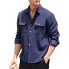 imageCOOFANDY Mens Corduroy Shirt Casual Button Down Shirt Jacket Lightweight ShacketNavy Blue