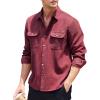 imageCOOFANDY Mens Corduroy Shirt Casual Button Down Shirt Jacket Lightweight ShacketWine Red
