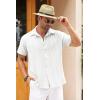 imageCOOFANDY Mens Cuban Linen Shirt Short Sleeve Summer Beach Guayabera ShirtsA  White Cotton Fabric  Linen Texture