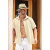 imageCOOFANDY Mens Cuban Linen Shirt Short Sleeve Summer Beach Guayabera ShirtsBeige Cotton Fabric  Linen Texture