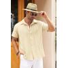 imageCOOFANDY Mens Cuban Linen Shirt Short Sleeve Summer Beach Guayabera ShirtsBeige Cotton Fabric  Linen Texture