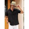 imageCOOFANDY Mens Cuban Linen Shirt Short Sleeve Summer Beach Guayabera ShirtsBlack Cotton Fabric  Linen Texture