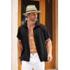 imageCOOFANDY Mens Cuban Linen Shirt Short Sleeve Summer Beach Guayabera ShirtsBlack Cotton Fabric  Linen Texture