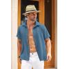 imageCOOFANDY Mens Cuban Linen Shirt Short Sleeve Summer Beach Guayabera ShirtsBlue Cotton Fabric  Linen Texture