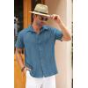 imageCOOFANDY Mens Cuban Linen Shirt Short Sleeve Summer Beach Guayabera ShirtsBlue Cotton Fabric  Linen Texture