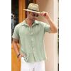 imageCOOFANDY Mens Cuban Linen Shirt Short Sleeve Summer Beach Guayabera ShirtsLight Green Cotton Fabric  Linen Texture