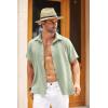 imageCOOFANDY Mens Cuban Linen Shirt Short Sleeve Summer Beach Guayabera ShirtsLight Green Cotton Fabric  Linen Texture