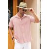 imageCOOFANDY Mens Cuban Linen Shirt Short Sleeve Summer Beach Guayabera ShirtsLight Red Cotton Fabric  Linen Texture
