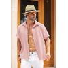imageCOOFANDY Mens Cuban Linen Shirt Short Sleeve Summer Beach Guayabera ShirtsLight Red Cotton Fabric  Linen Texture