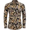 imageCOOFANDY Mens Paisley Printed Shirts Casual Long Sleeve Button Down Shirts Floral Dress Shirt with PocketsBlackyellow