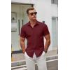 imageCOOFANDY Mens Short Sleeve Button Down Shirts Casual Dress Shirt WrinkleFree Untucked Summer ShirtsWine Red