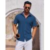 imageCOOFANDY Mens Short Sleeve Button Down Shirts Casual Summer Shirt Untucked Dress ShirtsDark Blue