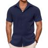 imageCOOFANDY Mens Casual Button Down Shirts Summer Beach Shirts Short Sleeve Textured Vacation ShirtsNavy Blue