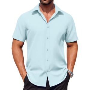 imageCOOFANDY Mens Button Down Shirts Stain Shield Dress Shirts Short Sleeve Summer Business Casual ShirtsLight Blue