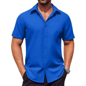imageCOOFANDY Mens Button Down Shirts Stain Shield Dress Shirts Short Sleeve Summer Business Casual ShirtsRoyal Blue