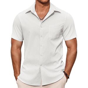 imageCOOFANDY Mens Casual Button Down Shirts Summer Beach Shirts Short Sleeve Textured Vacation ShirtsAwhite