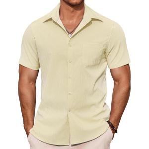 imageCOOFANDY Mens Casual Button Down Shirts Summer Beach Shirts Short Sleeve Textured Vacation ShirtsBeige