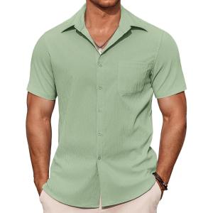 imageCOOFANDY Mens Casual Button Down Shirts Summer Beach Shirts Short Sleeve Textured Vacation ShirtsLight Green