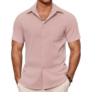 imageCOOFANDY Mens Casual Button Down Shirts Summer Beach Shirts Short Sleeve Textured Vacation ShirtsLight Pink