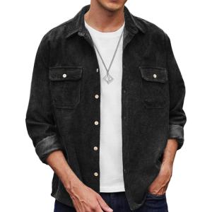 imageCOOFANDY Mens Corduroy Shirt Casual Button Down Shirt Jacket Lightweight ShacketBlack