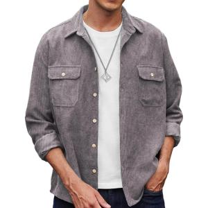 imageCOOFANDY Mens Corduroy Shirt Casual Button Down Shirt Jacket Lightweight ShacketDark Grey