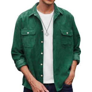 imageCOOFANDY Mens Corduroy Shirt Casual Button Down Shirt Jacket Lightweight ShacketGreen
