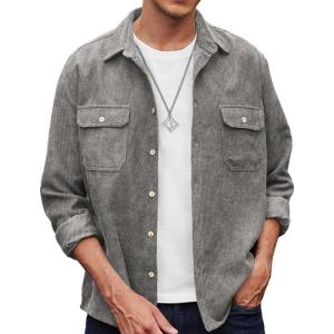 imageCOOFANDY Mens Corduroy Shirt Casual Button Down Shirt Jacket Lightweight ShacketGrey