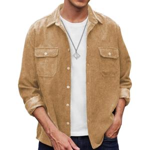 imageCOOFANDY Mens Corduroy Shirt Casual Button Down Shirt Jacket Lightweight ShacketKhaki