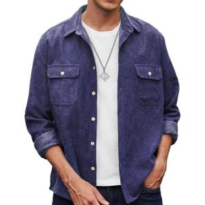imageCOOFANDY Mens Corduroy Shirt Casual Button Down Shirt Jacket Lightweight ShacketNavy Blue