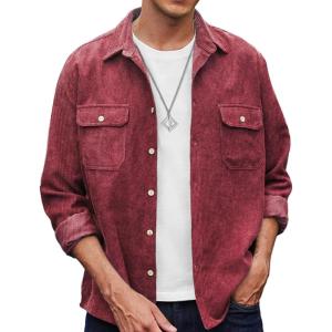 imageCOOFANDY Mens Corduroy Shirt Casual Button Down Shirt Jacket Lightweight ShacketWine Red