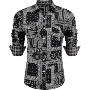 imageCOOFANDY Mens Paisley Printed Shirts Casual Long Sleeve Button Down Shirts Floral Dress Shirt with PocketsBlackprint01