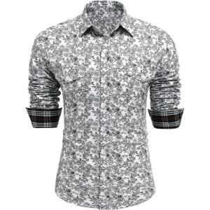 imageCOOFANDY Mens Paisley Printed Shirts Casual Long Sleeve Button Down Shirts Floral Dress Shirt with PocketsFloralwhite