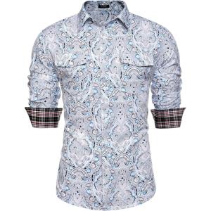 imageCOOFANDY Mens Paisley Printed Shirts Casual Long Sleeve Button Down Shirts Floral Dress Shirt with PocketsGray