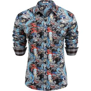 imageCOOFANDY Mens Paisley Printed Shirts Casual Long Sleeve Button Down Shirts Floral Dress Shirt with PocketsSky Blue