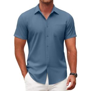 imageCOOFANDY Mens Short Sleeve Button Down Shirts Casual Dress Shirt WrinkleFree Untucked Summer ShirtsBlue