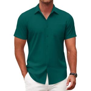imageCOOFANDY Mens Short Sleeve Button Down Shirts Casual Dress Shirt WrinkleFree Untucked Summer ShirtsLake Blue