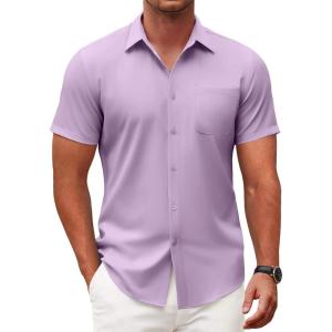 imageCOOFANDY Mens Short Sleeve Button Down Shirts Casual Dress Shirt WrinkleFree Untucked Summer ShirtsLavender