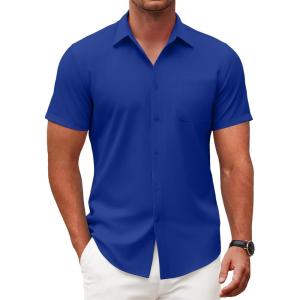 imageCOOFANDY Mens Short Sleeve Button Down Shirts Casual Dress Shirt WrinkleFree Untucked Summer ShirtsRoyal Blue