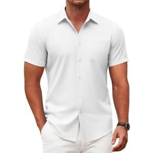 imageCOOFANDY Mens Short Sleeve Button Down Shirts Casual Dress Shirt WrinkleFree Untucked Summer ShirtsWhite