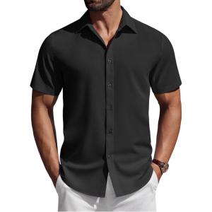 imageCOOFANDY Mens Short Sleeve Button Down Shirts Casual Summer Shirt Untucked Dress ShirtsBlack
