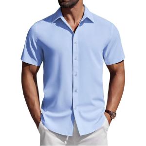 imageCOOFANDY Mens Short Sleeve Button Down Shirts Casual Summer Shirt Untucked Dress ShirtsClear Blue