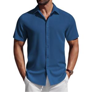 imageCOOFANDY Mens Short Sleeve Button Down Shirts Casual Summer Shirt Untucked Dress ShirtsDark Blue