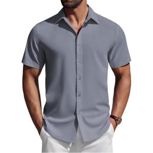 imageCOOFANDY Mens Short Sleeve Button Down Shirts Casual Summer Shirt Untucked Dress ShirtsDark Grey