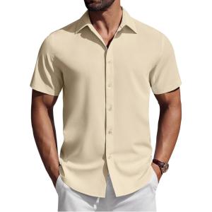 imageCOOFANDY Mens Short Sleeve Button Down Shirts Casual Summer Shirt Untucked Dress ShirtsKhaki