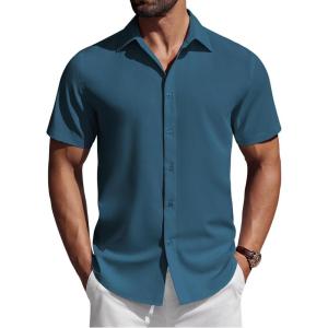 imageCOOFANDY Mens Short Sleeve Button Down Shirts Casual Summer Shirt Untucked Dress ShirtsLake Blue