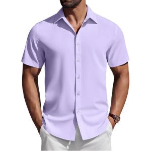 imageCOOFANDY Mens Short Sleeve Button Down Shirts Casual Summer Shirt Untucked Dress ShirtsLavender