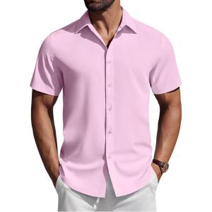 imageCOOFANDY Mens Short Sleeve Button Down Shirts Casual Summer Shirt Untucked Dress ShirtsPink